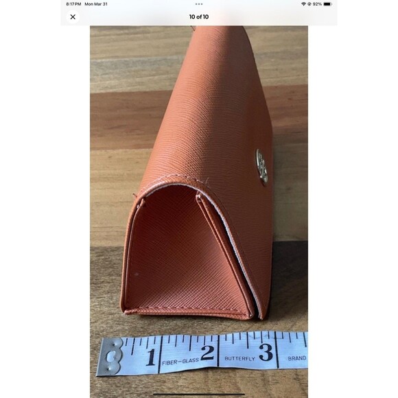 TORY BURCH Orange Sunglasses/Eyeglasses Leather Case Gold Logo Authentic - Picture 10 of 10